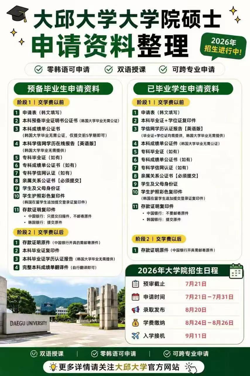 零韩语也能申请大邱大学硕士这些细节别忽略